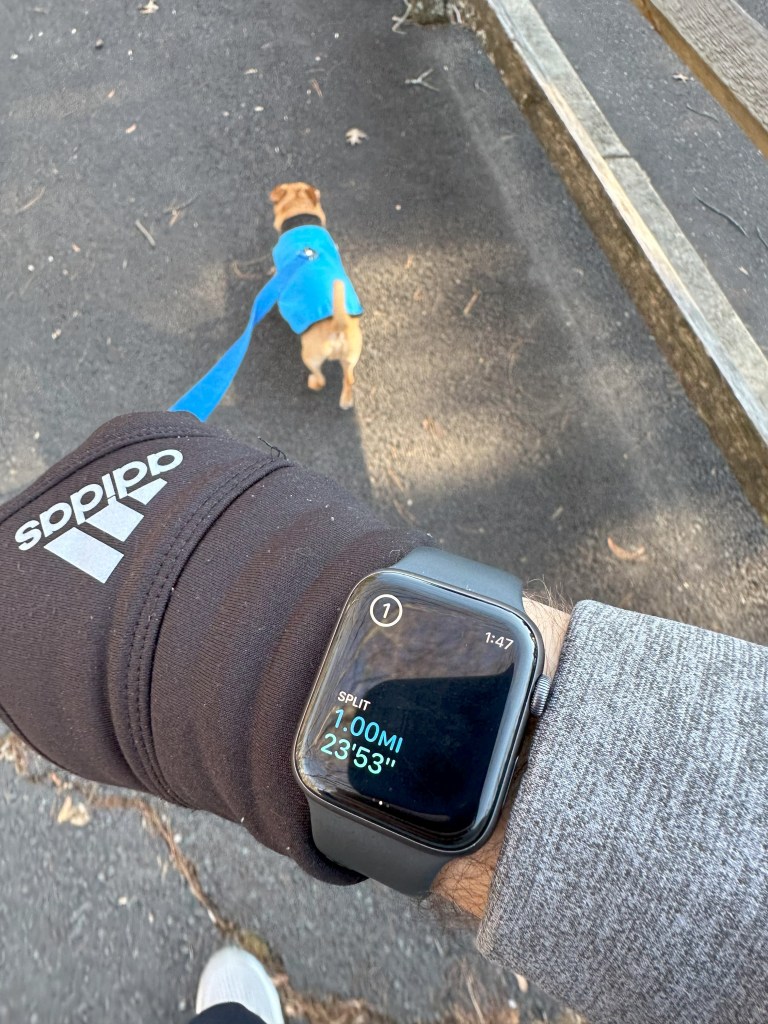 Apple Watch showing mile time.