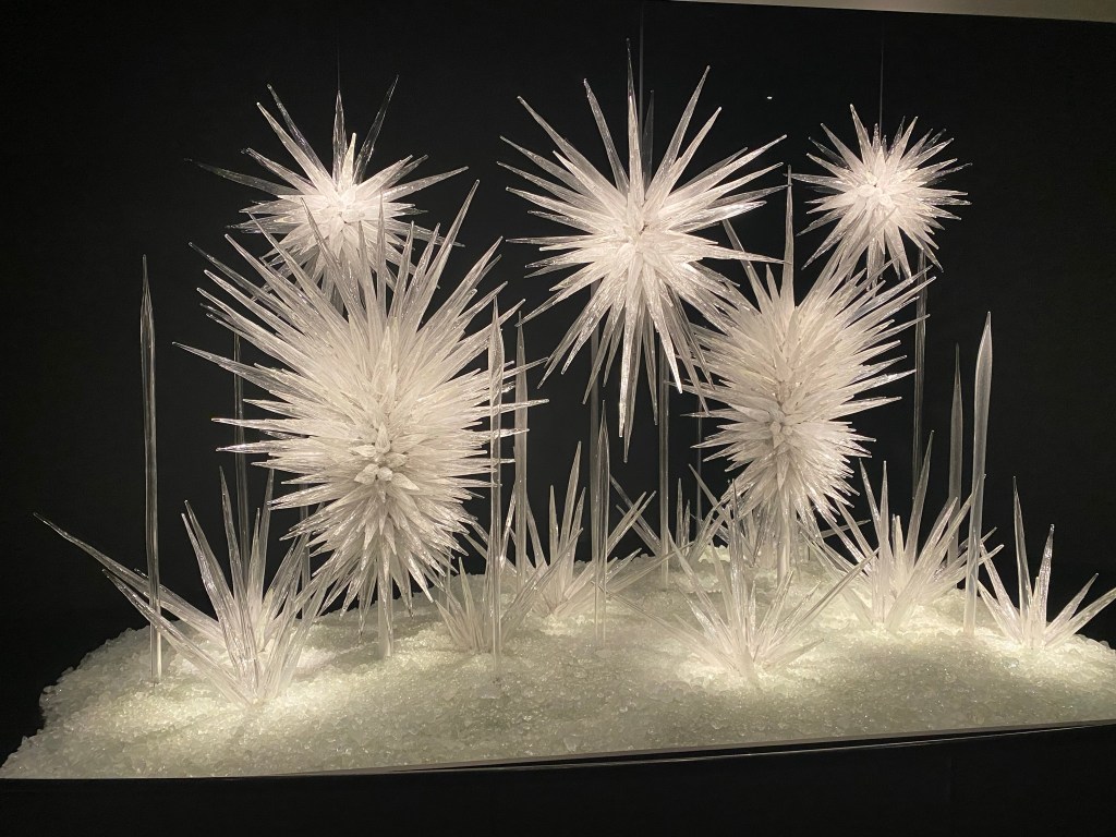 White glass spikes in a ball shape.